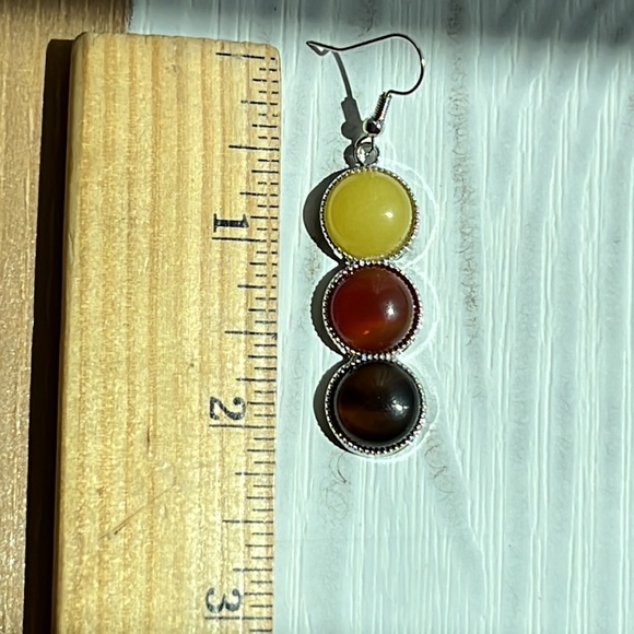 22148 Yellow, Orange Agate & Tiger Eye Earrings - Picture 4 of 4